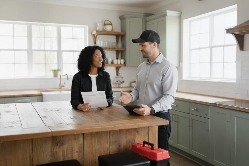 customer and tech discussing price and work