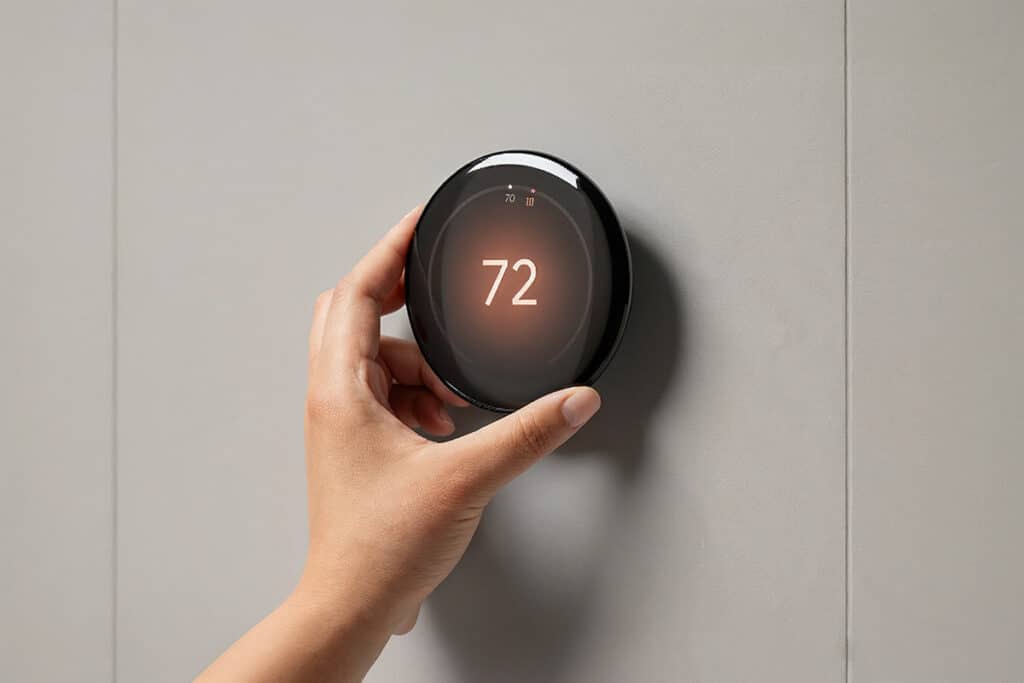 home owner using thermostat
